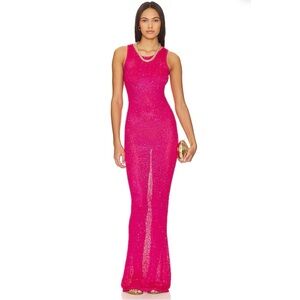 Asta Resort Natalia Maxi Dress Fuchsia Pink Sequin Sparkle Large